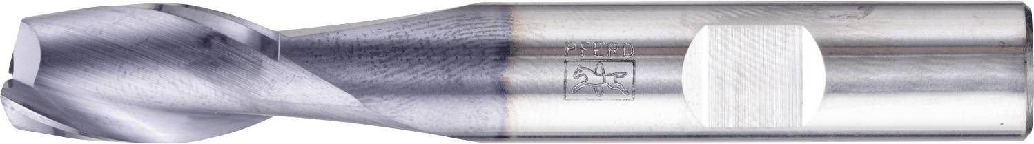 Eine Nahaufnahme eines metallischen Schaftfräsers mit Spiralnutungen, der für das Schneiden und Formen von Materialien in Bearbeitungsprozessen verwendet wird.