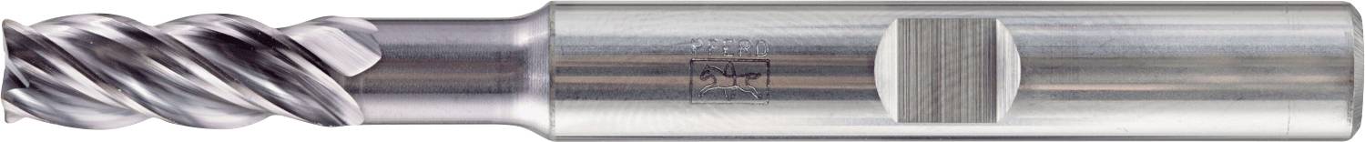 Ein Metallschneidewerk mit einem spiralförmig gerillten Ende, der für Fräsoperationen verwendet wird, vor einem einfarbig weißen Hintergrund.