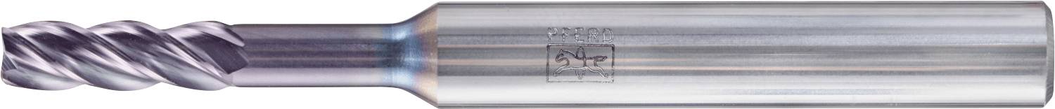 Ein Metallfräser mit einer Spiralschneidgeometrie, der in der Zerspanungstechnik verwendet wird, mit einer glänzend silbernen Oberfläche und Gravuren an der Seite.