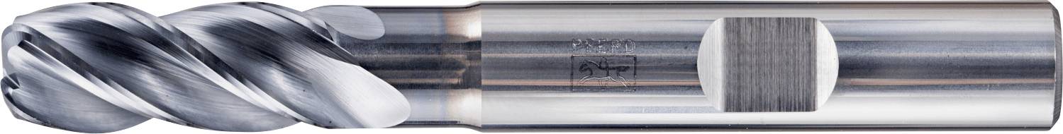 Ein Nahaufnahmebild eines industriellen Metallbohrers mit einer Spiralschneidkante und einem zylindrischen Schaft, vor einem weißen Hintergrund.
