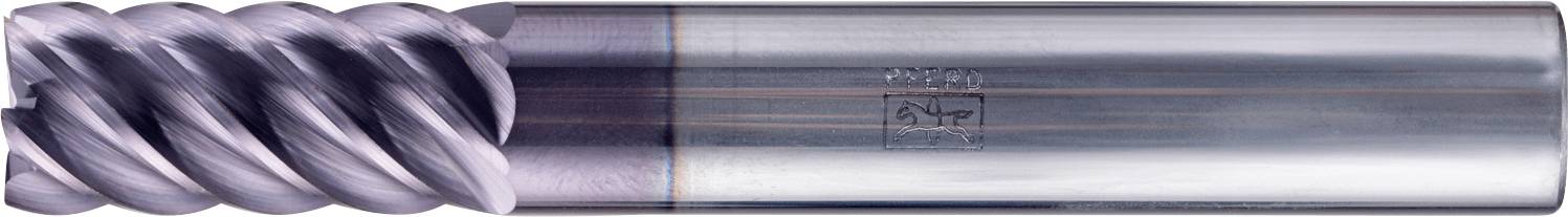 Eine Nahaufnahme eines metallischen Schaftfräsers, der für Bearbeitungsprozesse in industriellen Umgebungen verwendet wird und dessen spiralförmige Nutung zur Geltung kommt.