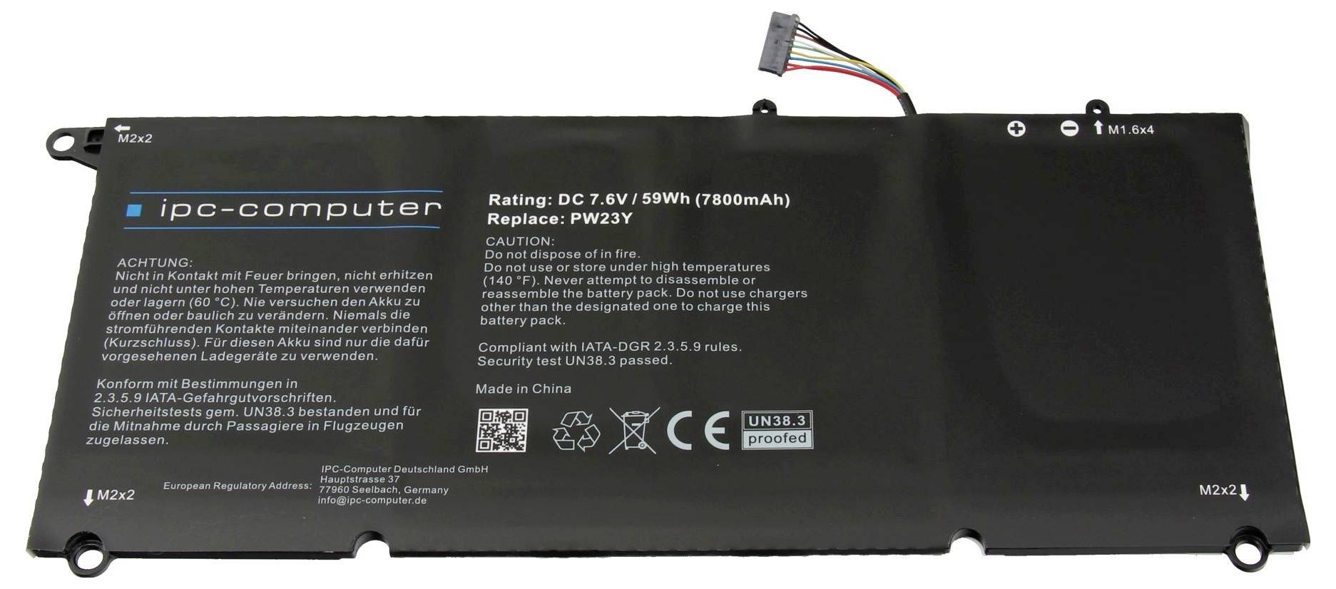 Ipc-computer Notebook-Akku Akku PW23Y REPLACE (B-Ware) 7.60V 7800 mAh