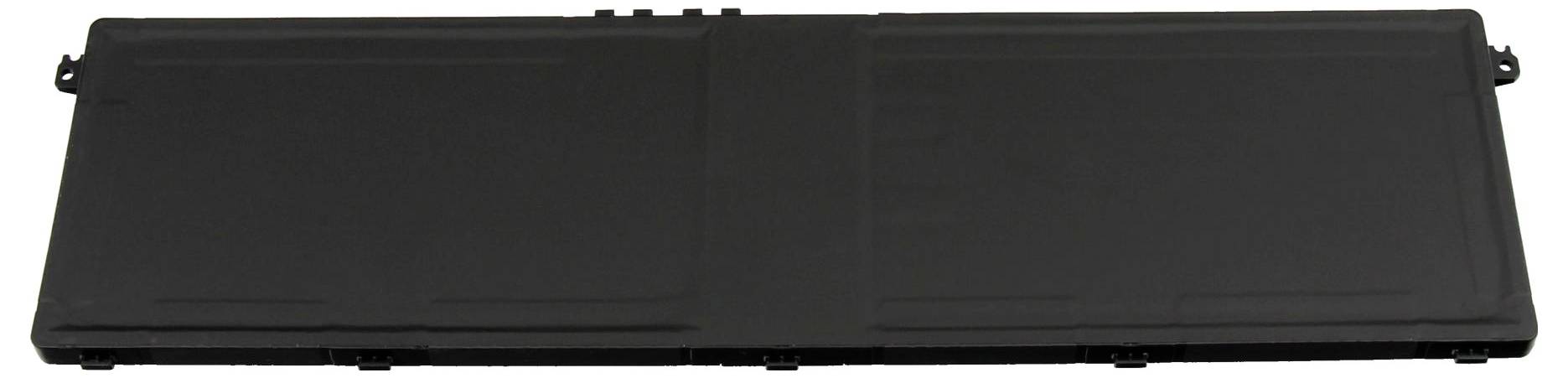 Eine schwarze rechteckige Laptop-Batterie mit Anschlüssen entlang der oberen und seitlichen Kanten.