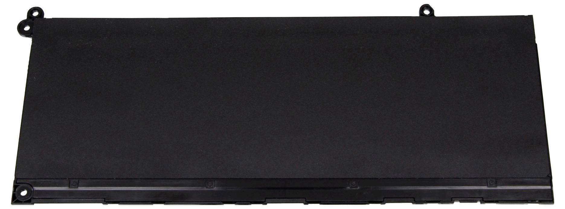 Eine rechteckige schwarze Laptop-Batterie mit vier Anschlüssen auf der Oberseite, die entwickelt wurde, um in ein bestimmtes Laptop-Modell zur Stromversorgung eingesetzt zu werden.