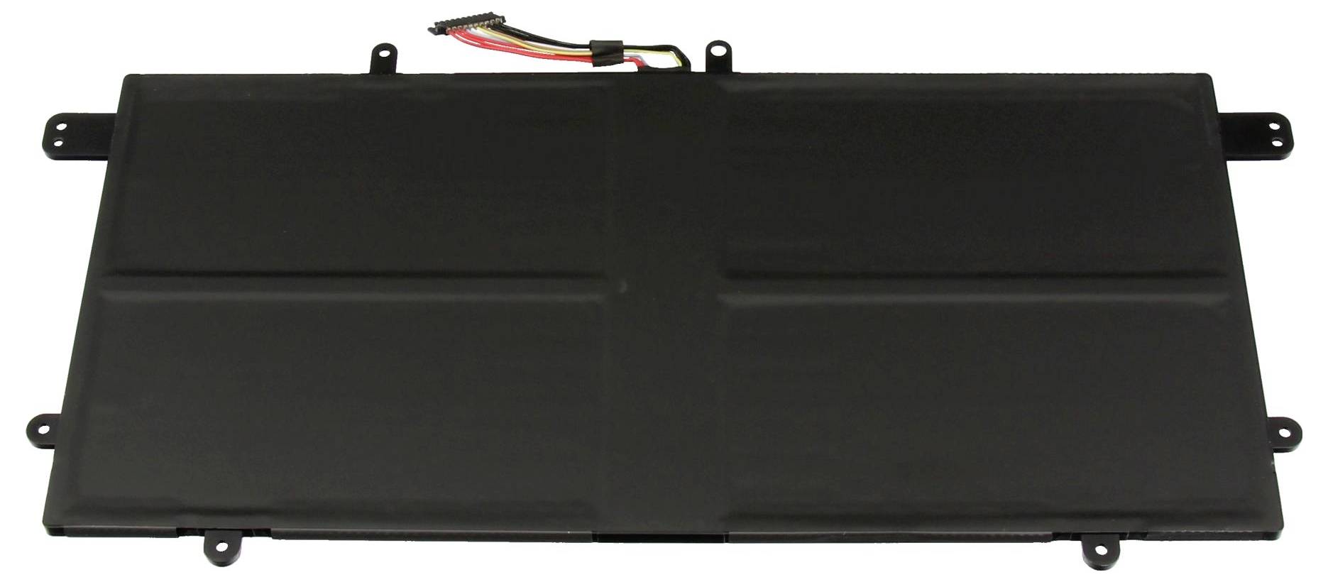 Eine rechteckige schwarze elektronische Batterie mit roten, schwarzen und gelben Kabeln, die von oben herausragen und zum Stromversorgen von Geräten verwendet werden.