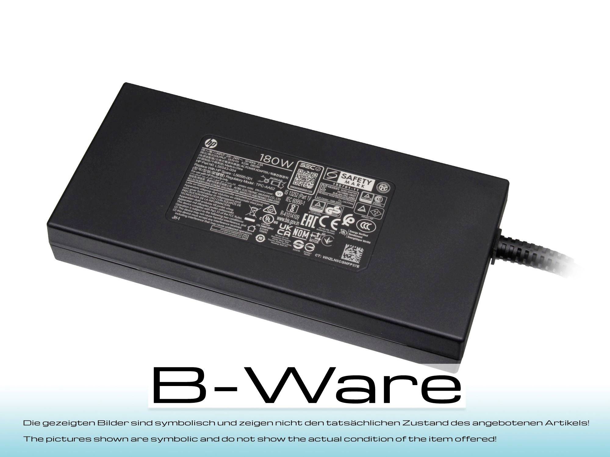 Ein schwarzer 180-W-Netzteil mit einem Kabel auf der rechten Seite. Text darunter liest sich 'B-Ware', was darauf hindeutet, dass es sich um ein gebrauchtes oder aufbereitetes Gerät handeln könnte.