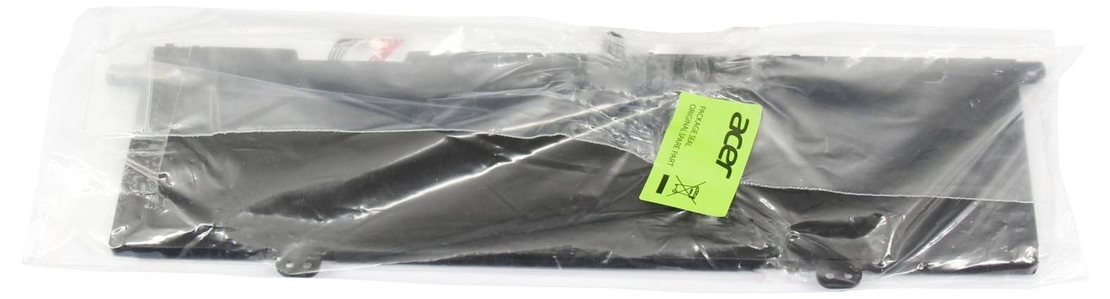 Schwarze, in Plastik eingeschweißte Laptop-Batterie mit einem grünen Etikett, auf dem die Marke 'Acer' angezeigt wird.