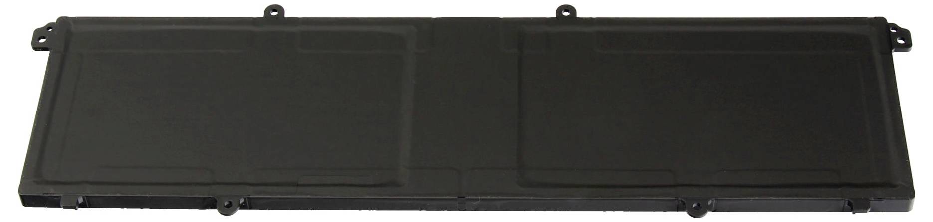 Eine rechteckige schwarze Laptop-Batterie mit Befestigungslaschen wird gezeigt, die für den Einbau in ein bestimmtes Laptop-Modell entwickelt wurde.