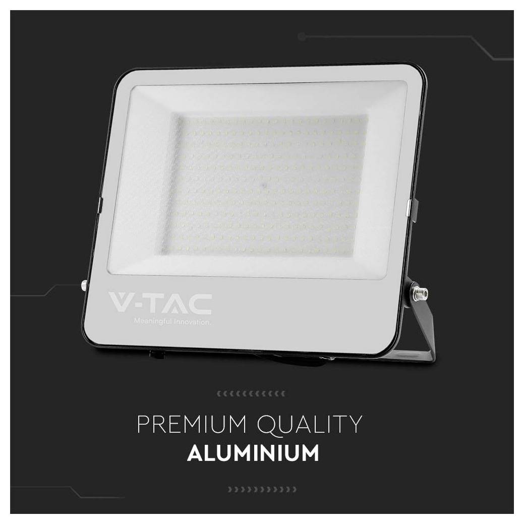 Aluminium-Flutlicht von V-TAC mit elegantem, rechteckigem Design, vermarktet mit dem Slogan „Premium-Qualität Aluminium