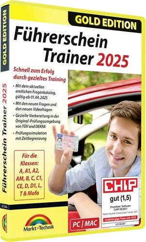 Markt & Technik Führerschein Trainer 2025 Gold Edition Vollversion, 1 Lizenz Windows, Mac Führerschein