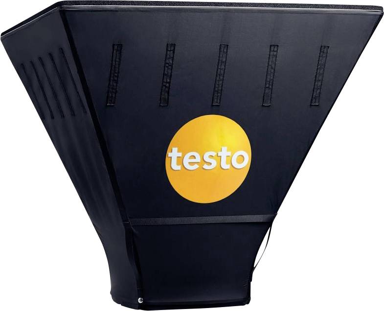 Eine schwarze Strömungshaube mit dem Markenlogo 'testo', das in Orange auf der Vorderseite gedruckt ist.