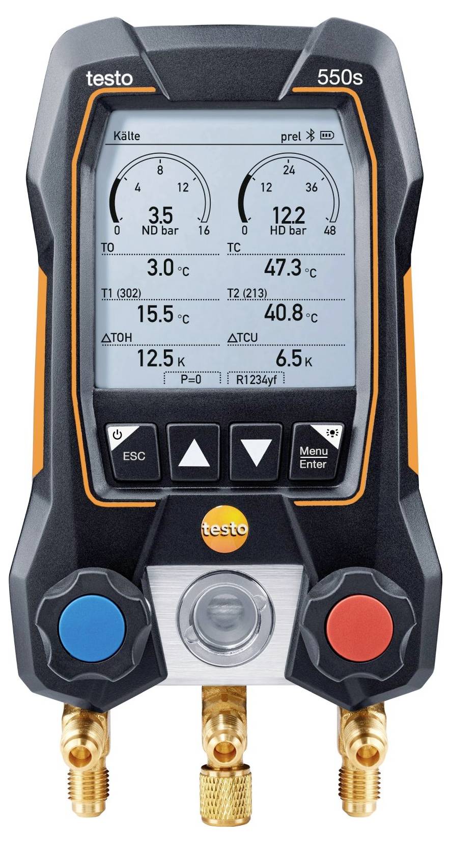 Digitales Verteilerarmaturenbrett mit Druck- und Temperaturanzeigen und verschiedenen Steuerungstasten und Anschlüssen am unteren Rand.