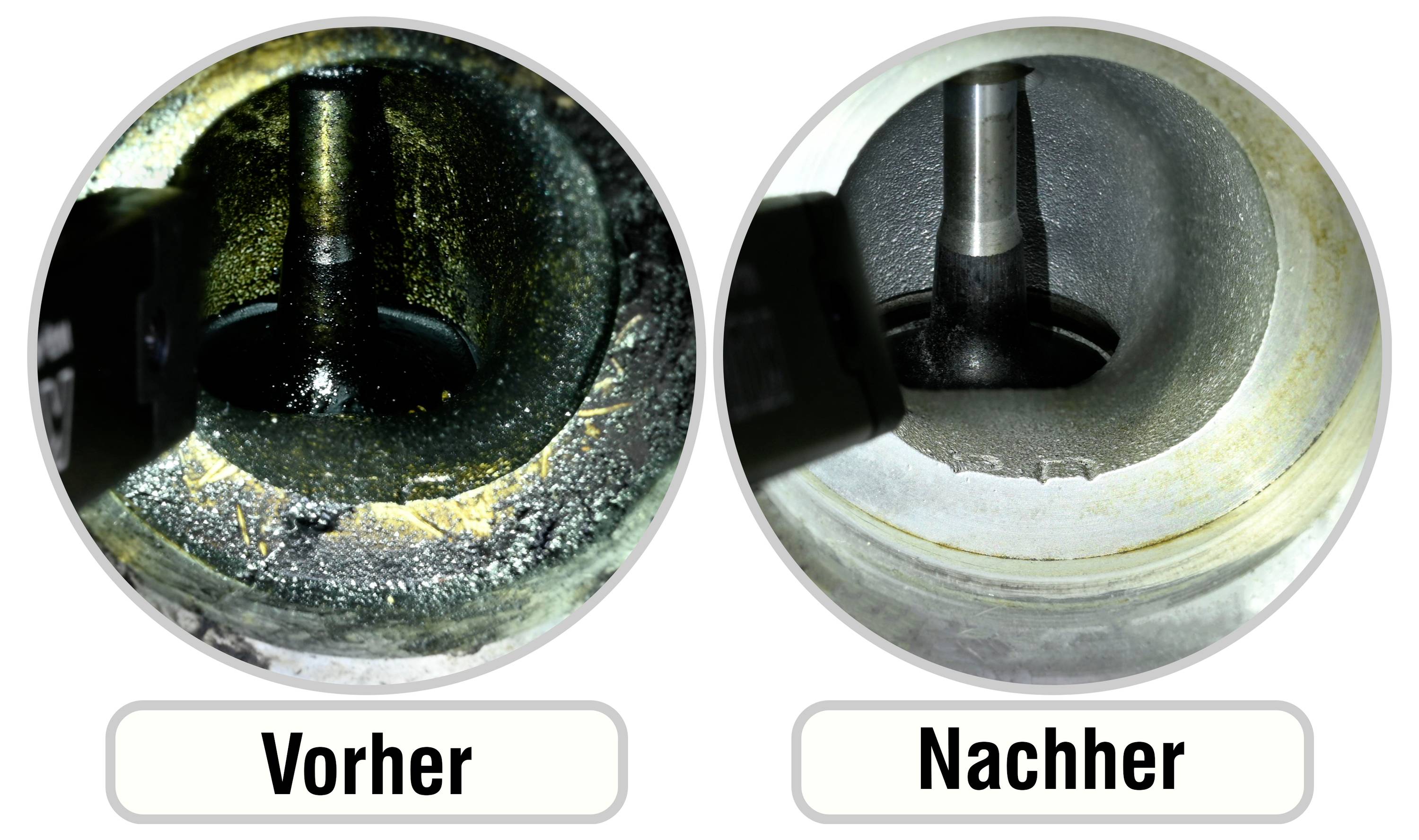 Zwei kreisförmige Bilder mit den Beschriftungen 