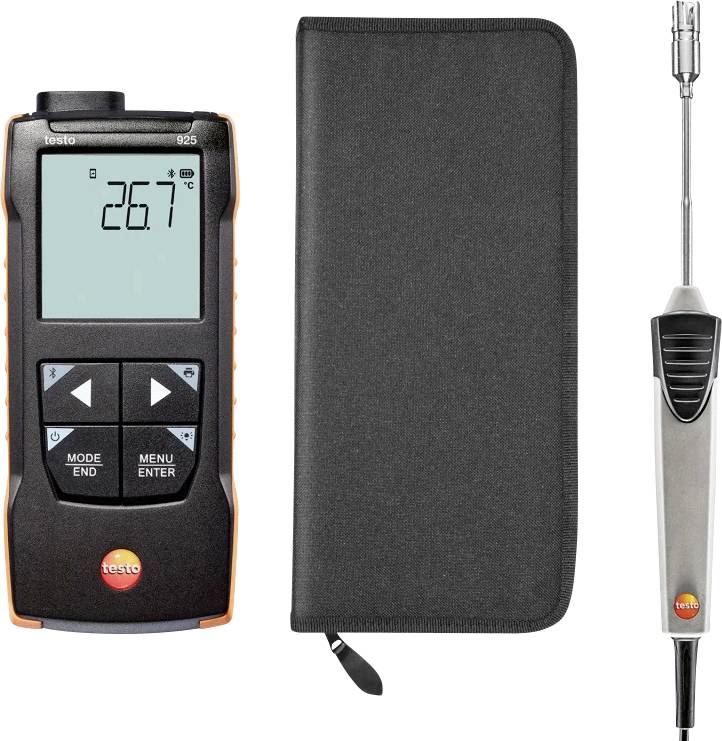 Digitales Thermometer-Set mit Sonde und Transportkoffer, auf dem Display wird '26,7°C' angezeigt.