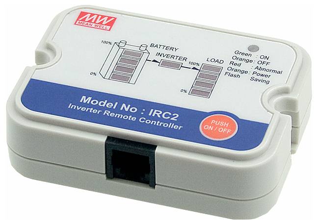 Ein kleiner rechteckiger Wechselrichter-Fernbedienungscontroller mit der Bezeichnung 