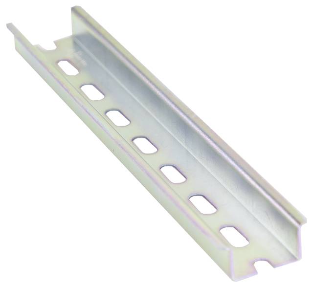 Metall-U-Halterung mit mehreren rechteckigen Schlitzen, die für Bau- oder Regalmontagen verwendet wird.