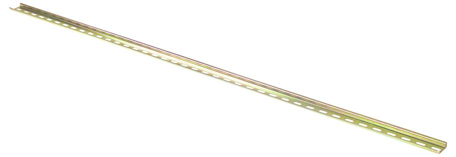 Eine Metalllaufschiene mit gleichmäßig verteilten Löchern, die zum Befestigen von Ausrüstung oder Komponenten verwendet wird.