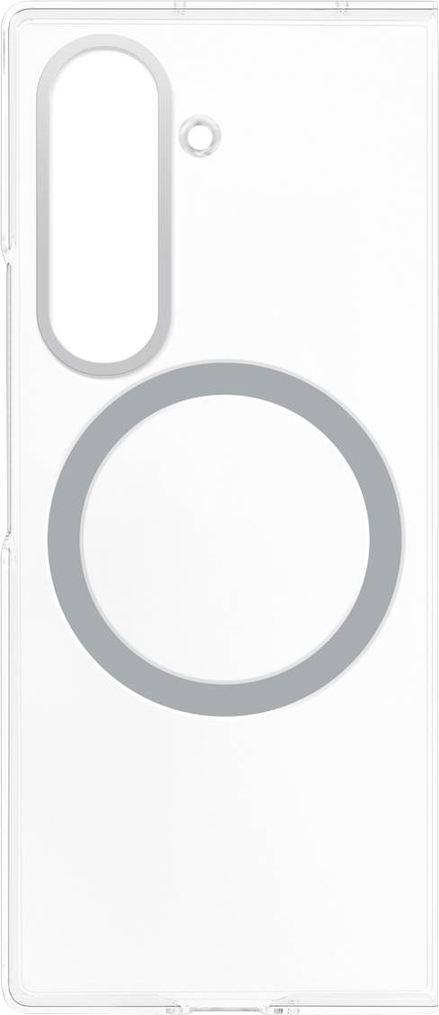 Eine transparente Handyhülle mit sichtbarem, kreisförmigem magnetischem Ringdesign auf der Rückseite, die für die Verwendung mit einem magnetischen Ladesystem vorgesehen ist.