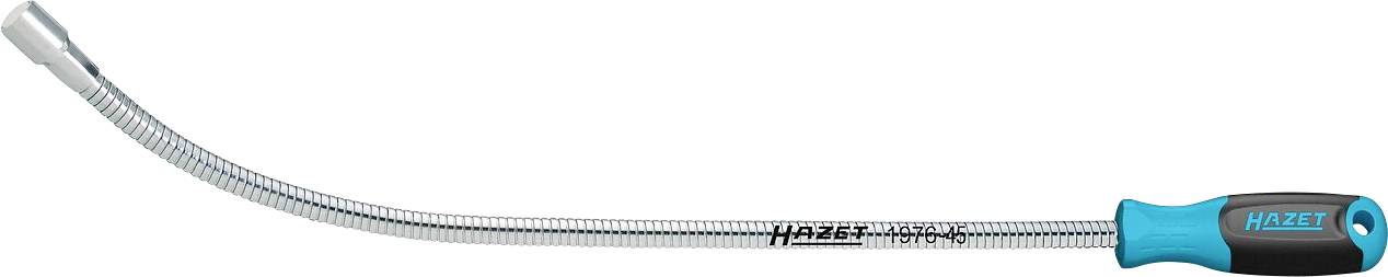 Flexibler Metallschlauch mit einem blau-schwarzen Griff, mit der Aufschrift 'HAZET', der zum Erreichen schwer zugänglicher Bereiche verwendet wird.