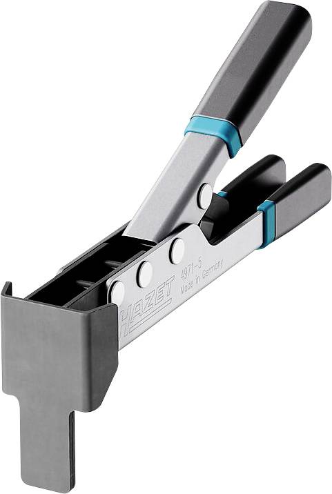 Eine HAZET-Werkzeugklemme mit verstellbaren Armen und einem flachen Griff zum Befestigen von Metallblechen.