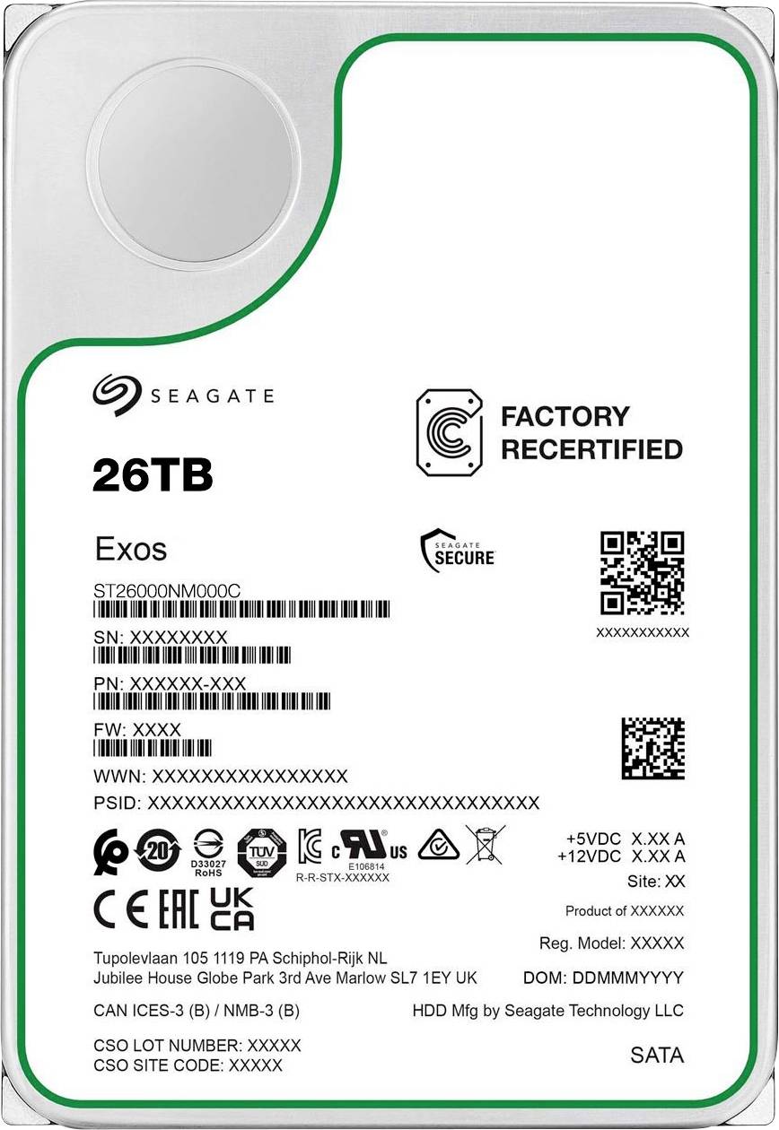 Seagate ST26000NM000C-FR Interne Festplatte 8.9cm (3.5 Zoll) 26TB (generalüberholt)