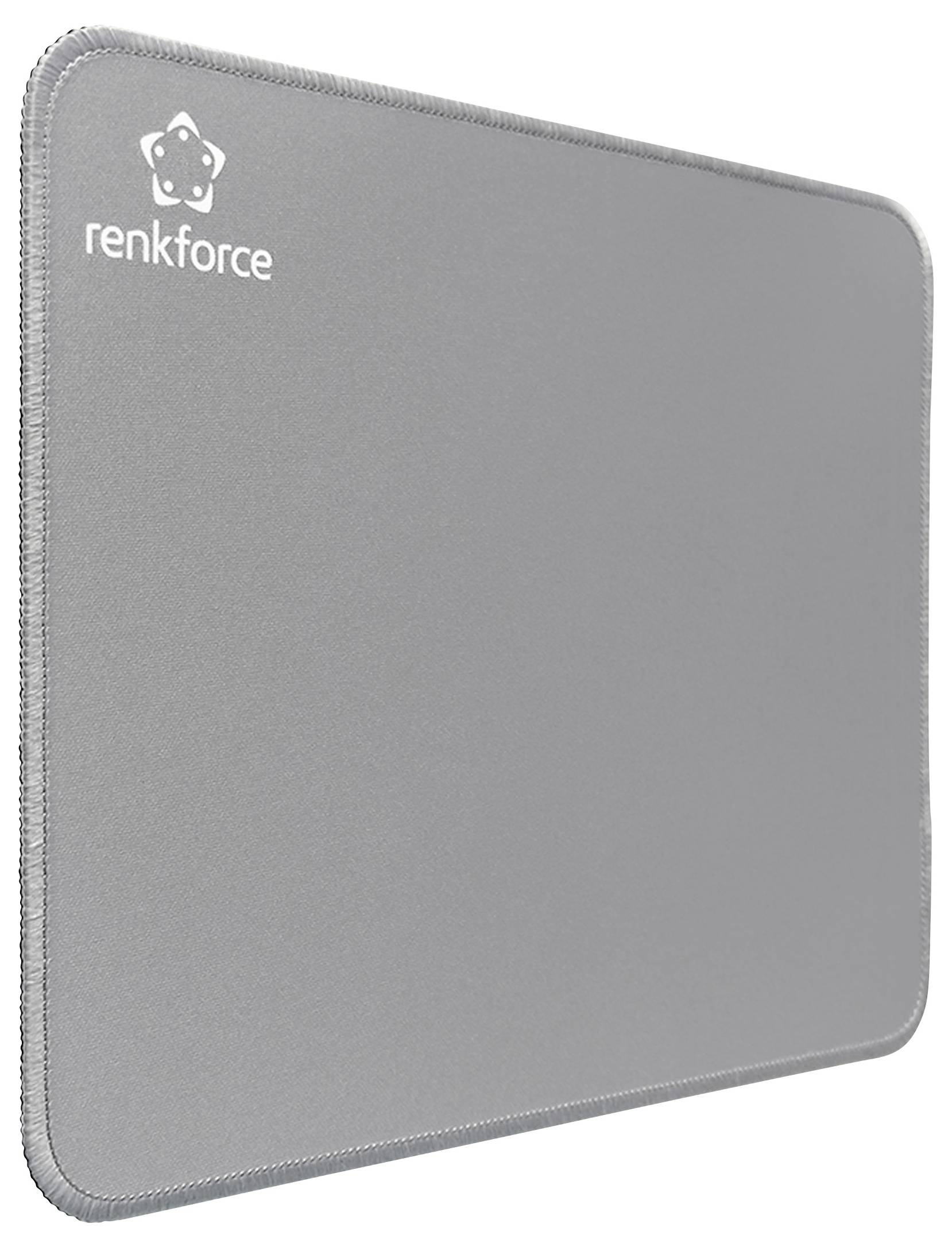 Ein graues rechteckiges Mousepad mit abgerundeten Ecken und 