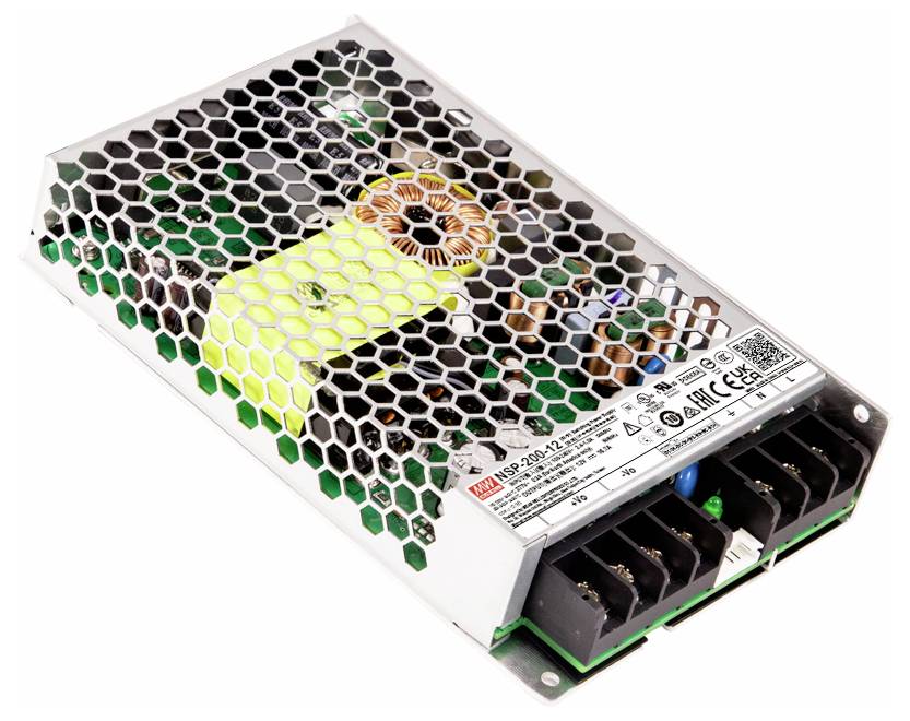 Netzteil mit Wabengitterblende, Modelldetails und sichtbaren elektrischen Spezifikationen.