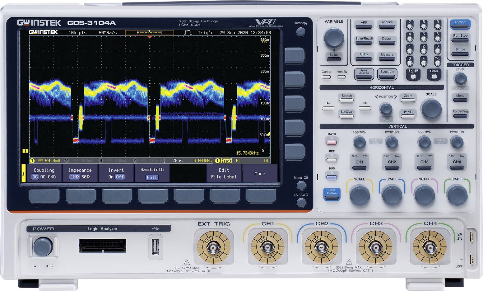 GW Instek GDS-3104A Digital-Oszilloskop 1GHz 5 GSa/s 200 Mpts 8 Bit 1St.