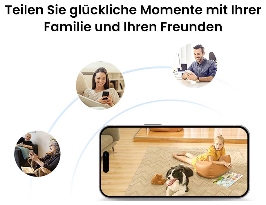Teilen Sie glückliche Momente mit Ihrer Familie und Ihren Freunden. Das Bild zeigt Menschen, die mit Smartphones kommunizieren.