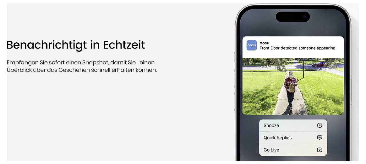 Smartphone-Bildschirm zeigt eine Benachrichtigung von einer Türklingel-App. Text lautet: 