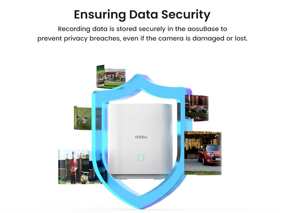 Ein Datenspeichergerät in einem blauen Schild. Text lautet: 