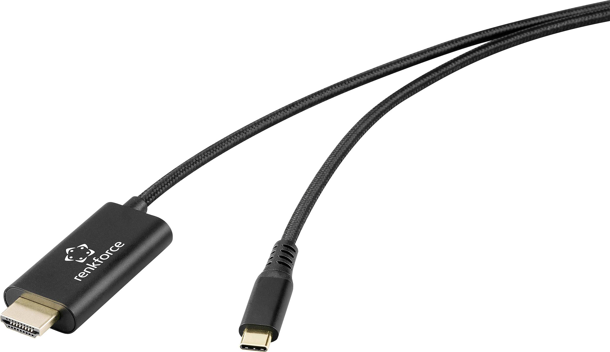 Ein schwarzes HDMI-auf-USB-C-Kabel mit 