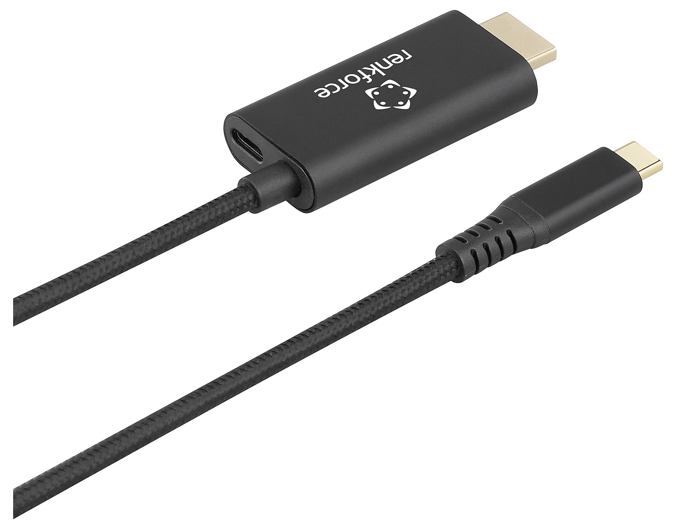 Renkforce USB-C® / HDMI Anschlusskabel USB-C® Stecker, HDMI-A Stecker, USB-C® Buchse 1.00m Schwarz RF-7116128 mit Ladebuchse, 4K