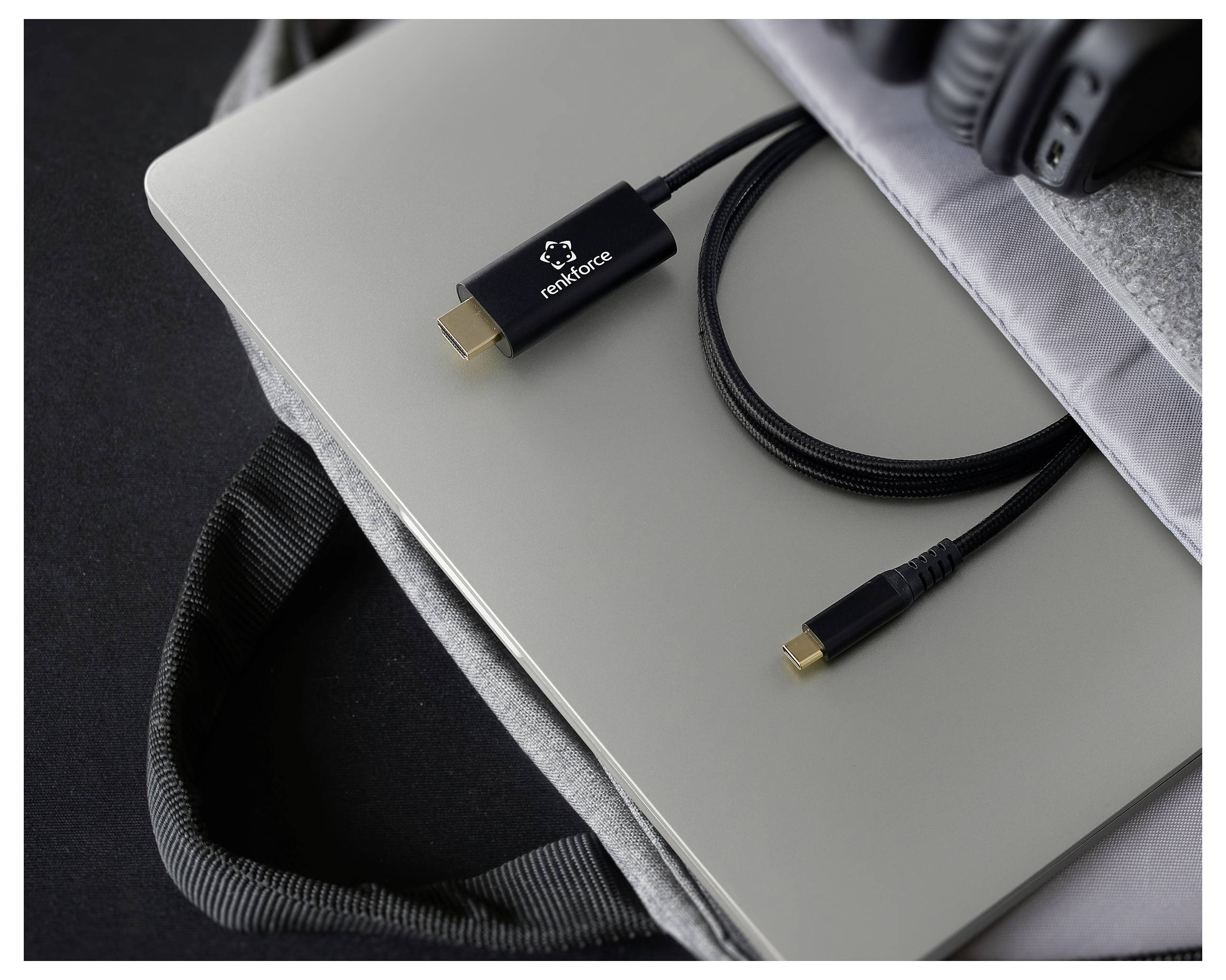 Renkforce USB-C® / HDMI Anschlusskabel USB-C® Stecker, HDMI-A Stecker, USB-C® Buchse 1.00m Schwarz RF-7116128 mit Ladebuchse, 4K