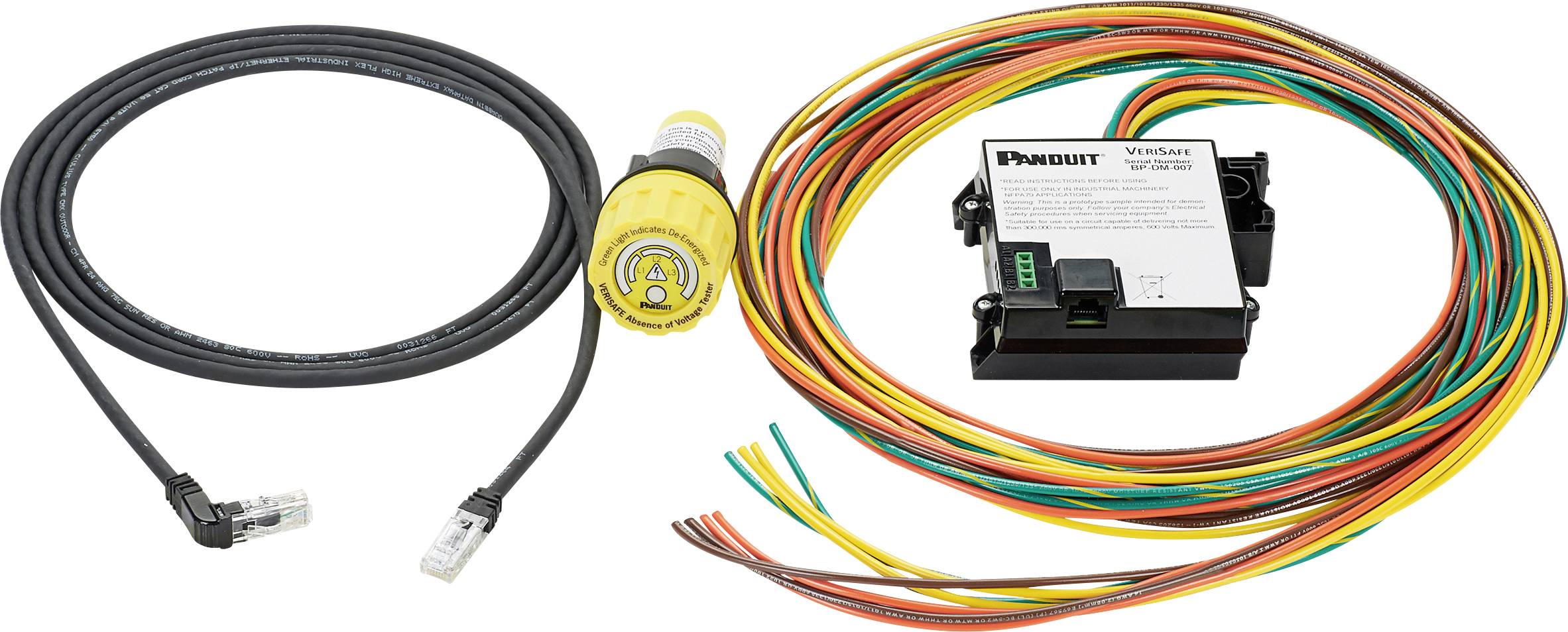 Kabel und elektronische Komponenten für ein Fahrzeugsicherheitssystem, einschließlich einer Fernbedienung und Kabelbaugruppe.