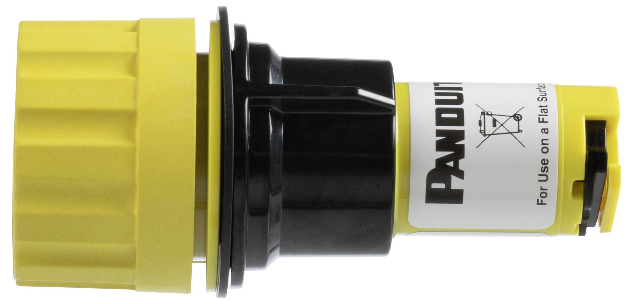 Ein gelber und schwarzer Industrieverbinder mit der Beschriftung „Panduit
