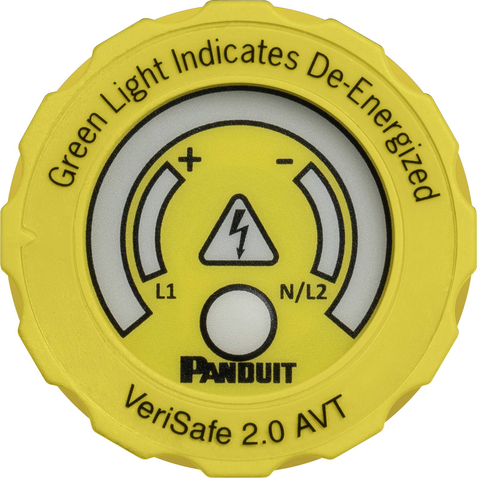 Ein gelber Sicherheitshinweis mit einem zentralen Blitzsymbol und dem Text 