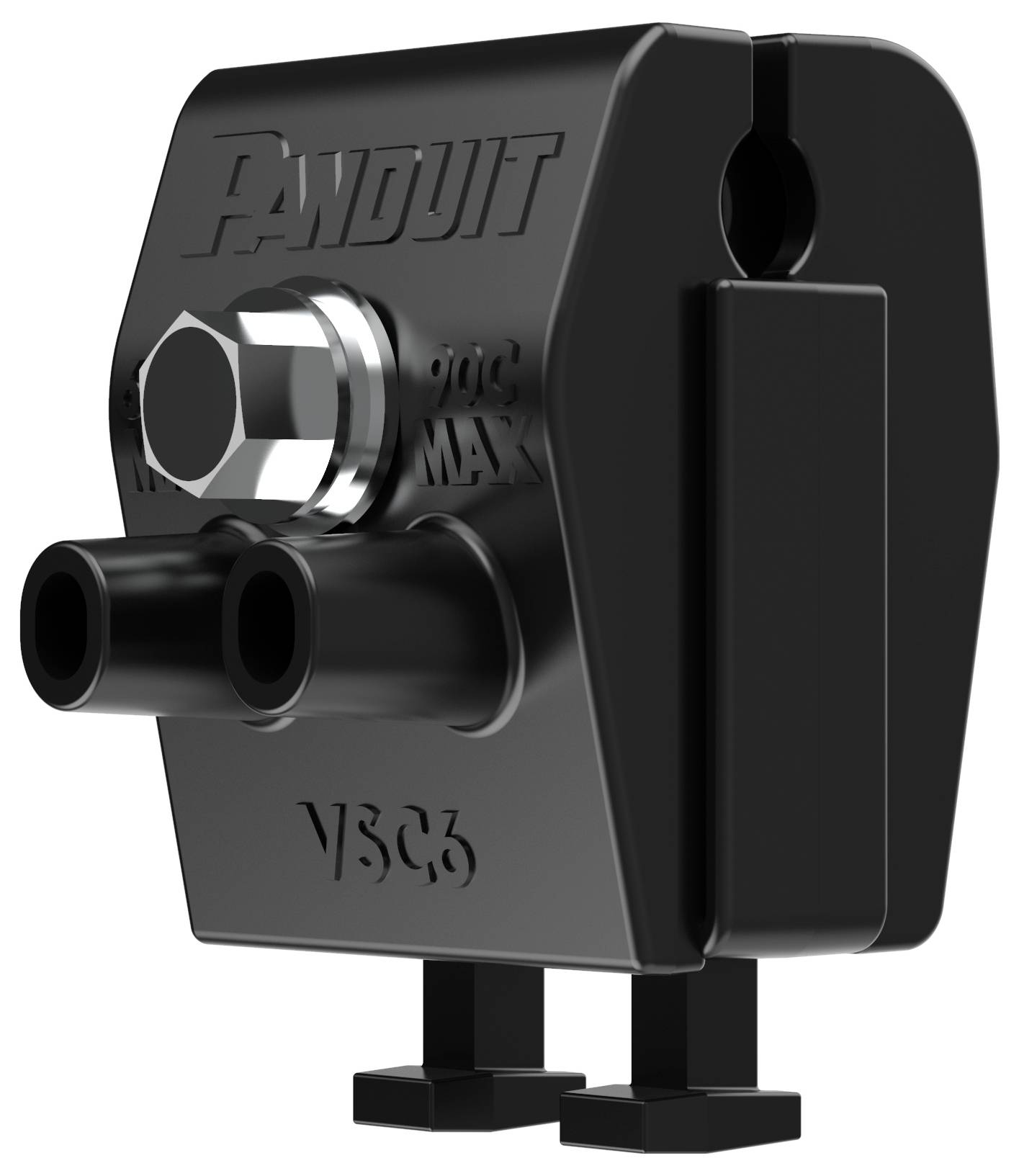 Schwarzes Panduit VSC6-Werkzeug mit Rohrverbindern und einem Sechskantbolzen, verwendet für Verdrahtung oder Kabelmanagement.