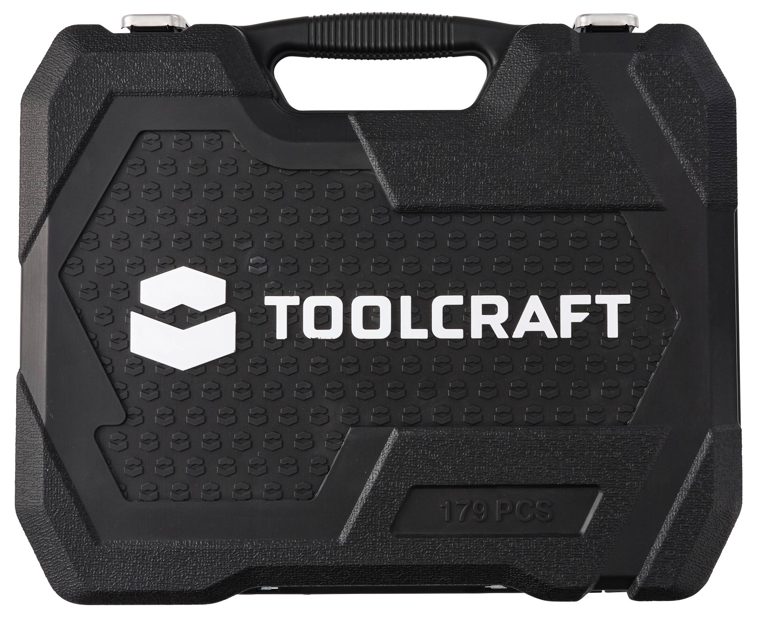 Schwarzer TOOLCRAFT Hartkunststoff-Werkzeugkasten mit der Aufschrift „170 pcs