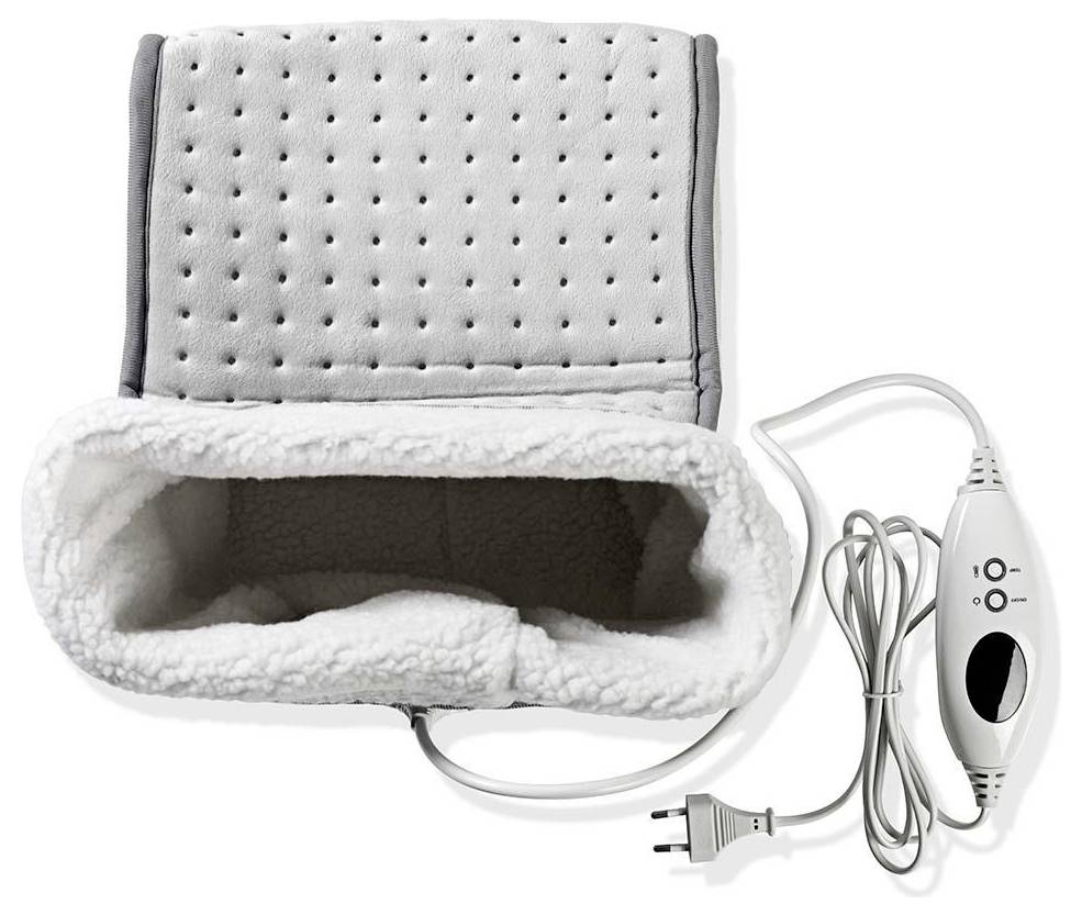 Ein elektrischer Fußwärmer mit weichem Fleece-Innenfutter und einer Stecker-Steuerung zur Anpassung der Wärmestufen, konzipiert für Komfort und Wärme.