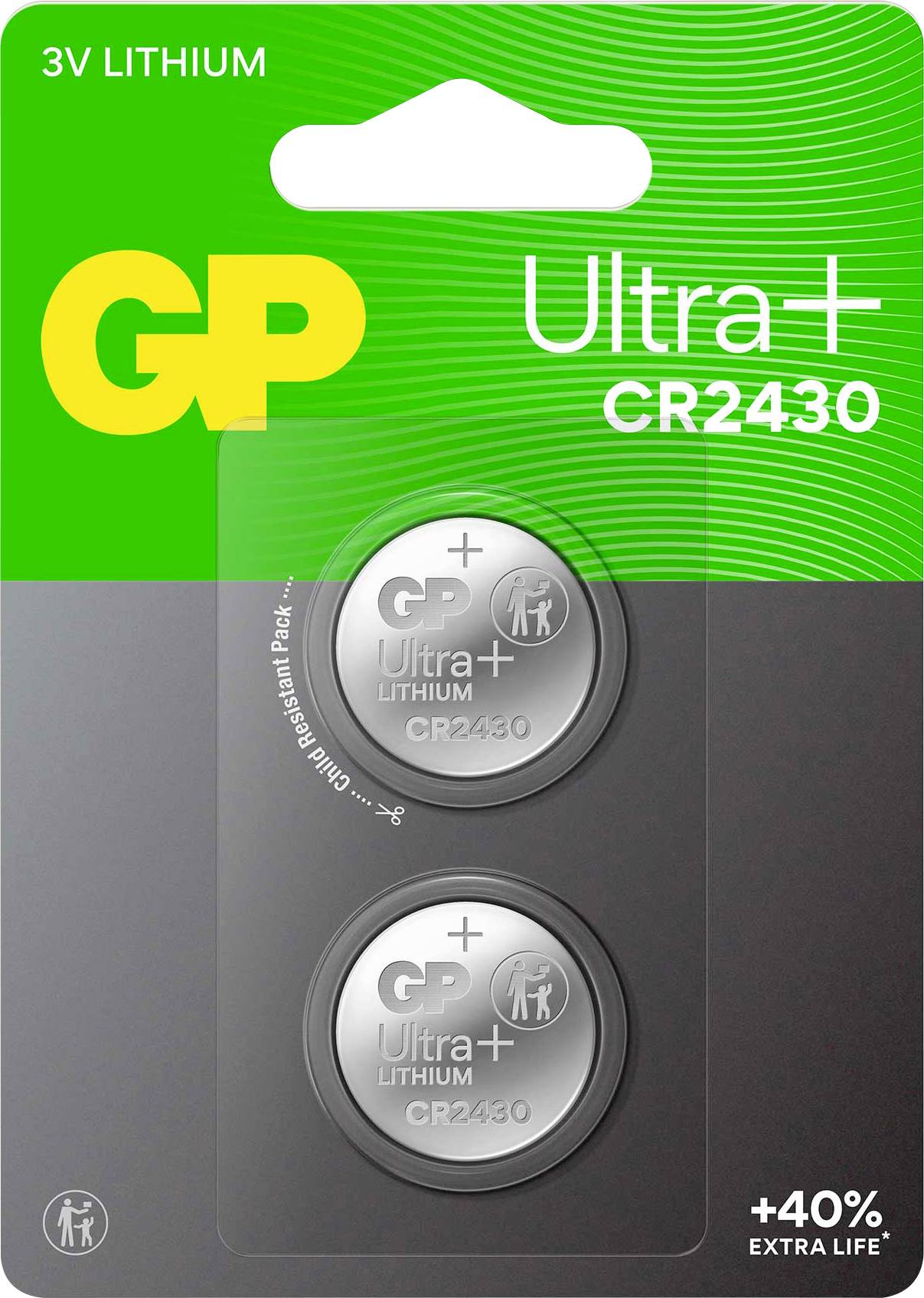 GP Knopfzelle CR2430 3 V 2 St. 300 mAh Li-MnO2 Ultra Plus Batterie Lithium Knopfzelle CR2430 2 S