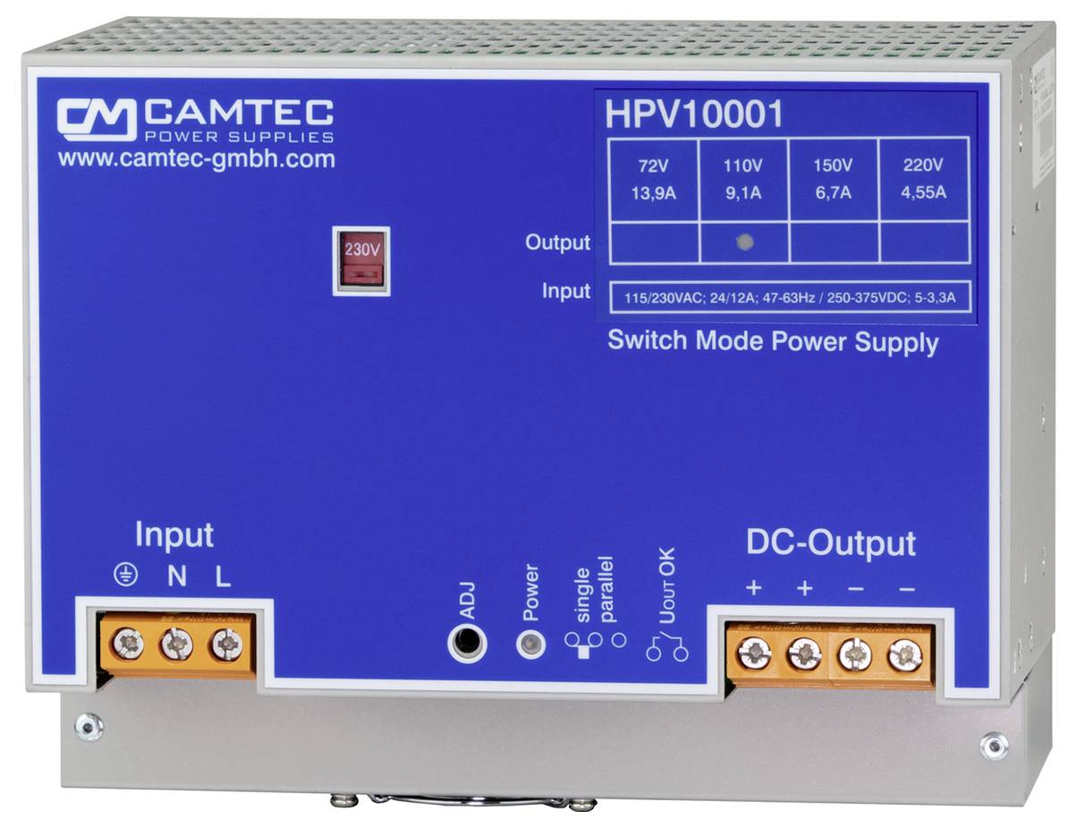 'CAMTEC HPV10001' Netzteil mit Eingang 115/230VAC, 24/12A und Ausgang 72V 13.9A, 110V 9.13A, 150V 6.7A, 220V 4.55A.
