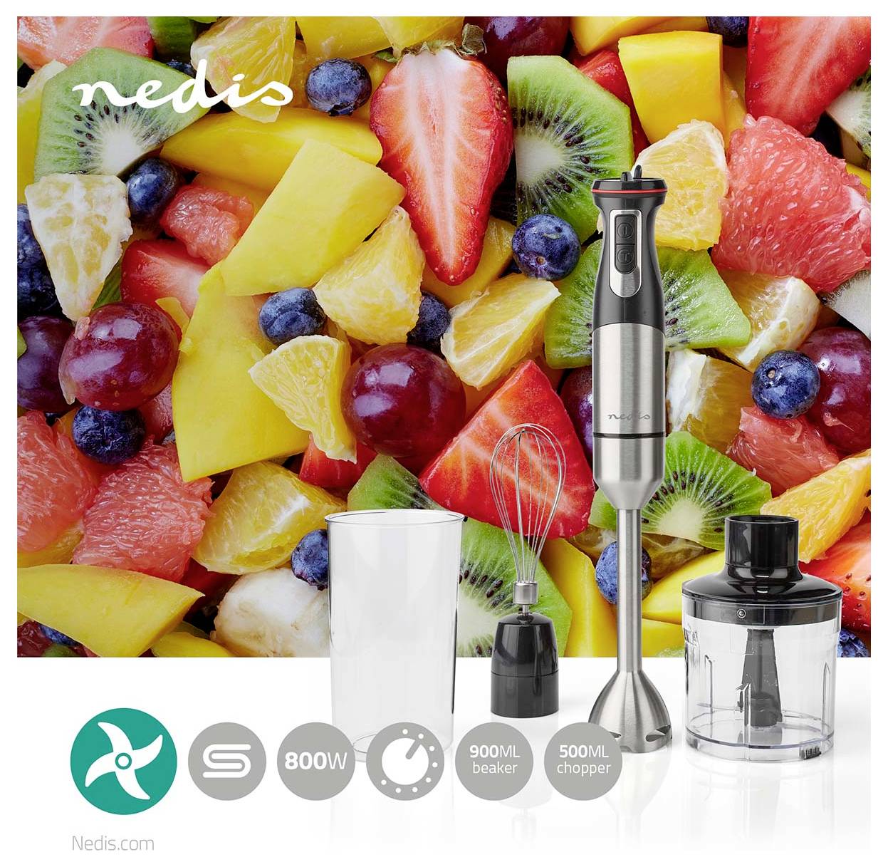 Nedis KAHB400CAL Stabmixer 800W Aluminium, Schwarz