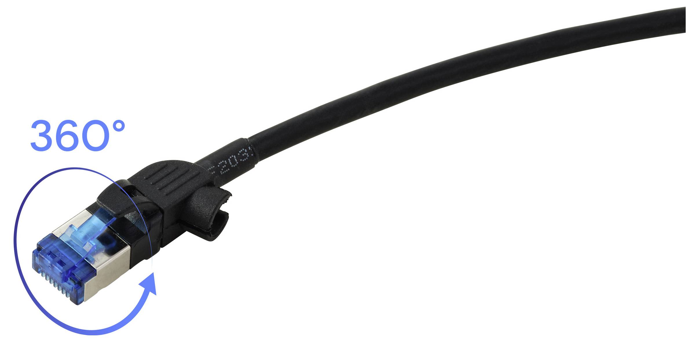 Ethernet-Kabel mit 360-Grad-Drehverbinder, der flexible Positionierung für Verbindungen ermöglicht.