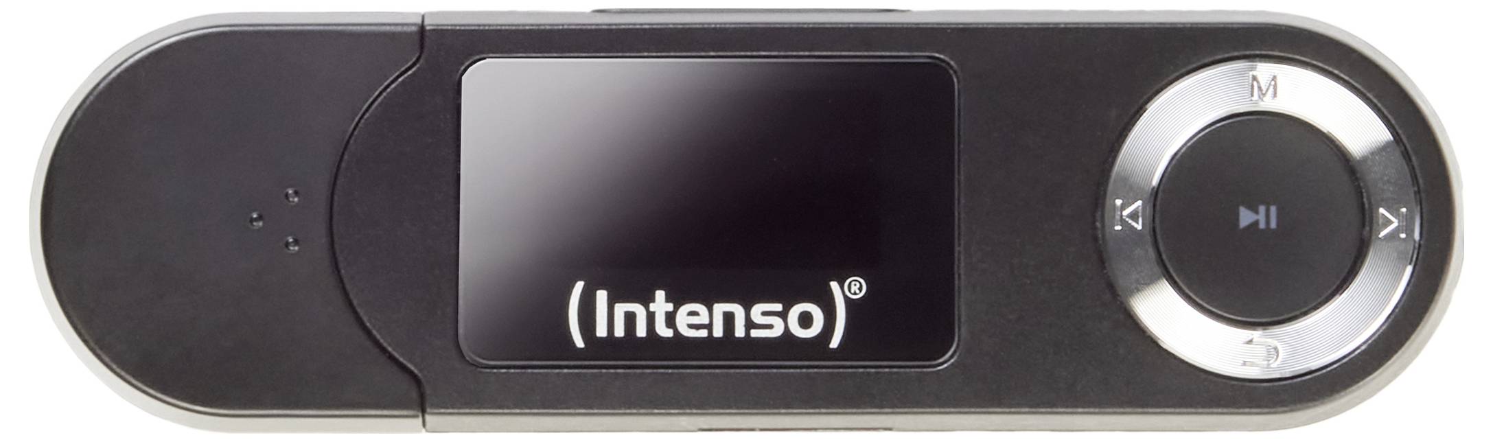 Intenso tragbarer MP3-Player mit einem kleinen Display und Steuerungstasten, der zum Abspielen digitaler Audiodateien verwendet wird.