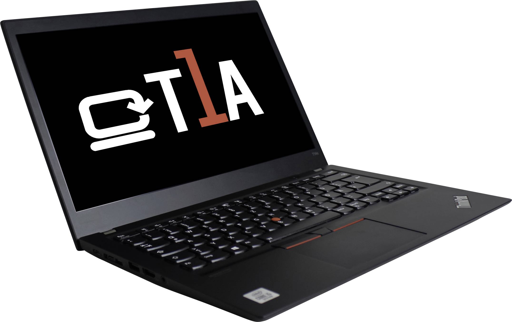 Ein schwarzer Laptop mit einer Tastatur und einem Bildschirm, der die Buchstaben 