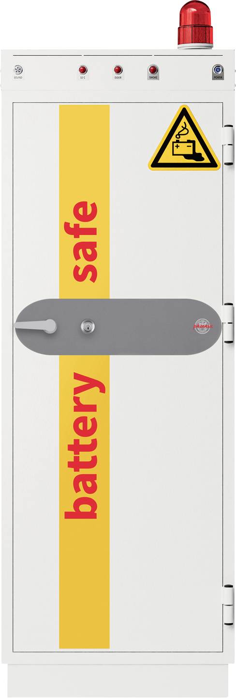 Ein weißer Sicherheitsschrank mit der Beschriftung 