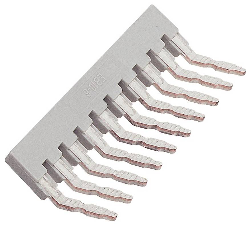 Eine weiße elektronische Komponente mit mehreren gekrümmten Metallkontakten, die sich von der Basis erstrecken, wird zum Verbinden von Schaltkreisen verwendet.
