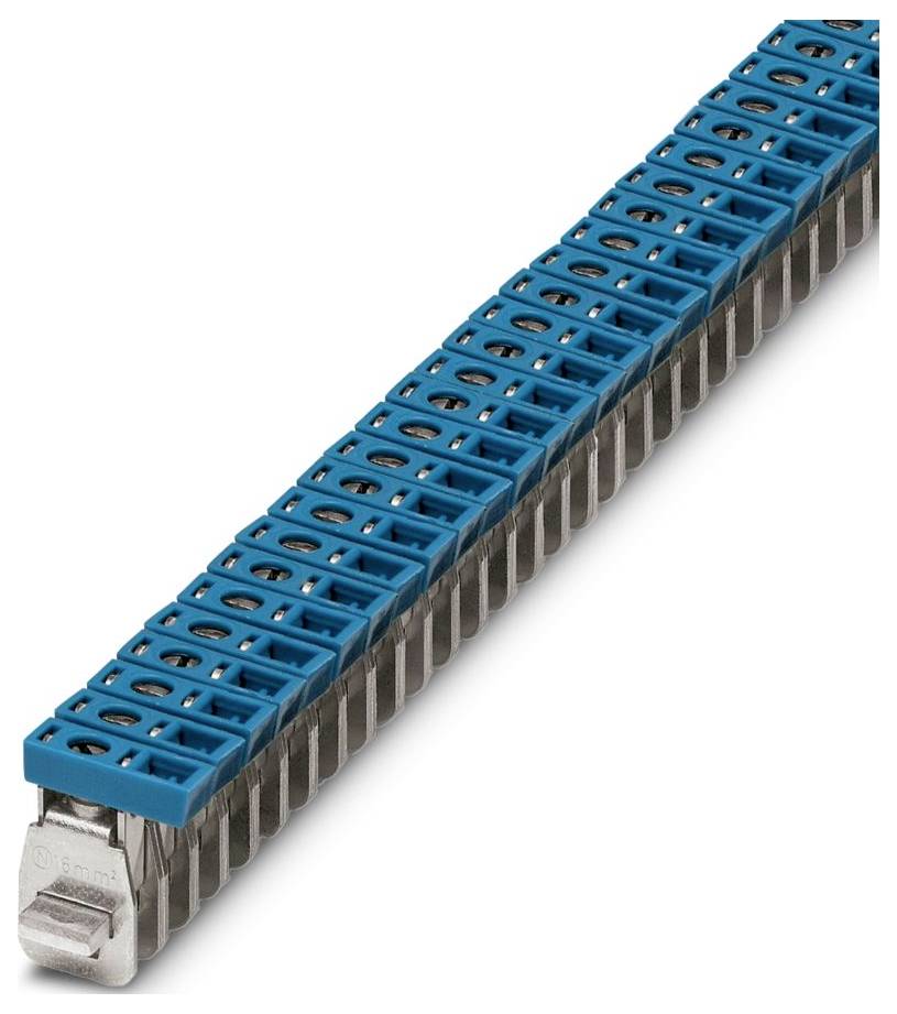 Zwei Klemmleisten mit Schlitzschraube, metallische Oberfläche, verwendet zur Befestigung von Drähten bei elektrischen Verbindungen.