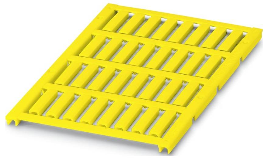 Ein gelbes Kunststoffgitterpanel mit mehreren rechteckigen Öffnungen, das als Entwässerungsabdeckung oder Bodenrost verwendet wird.